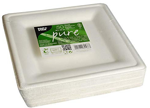 50 Teller, Zuckerrohr pure eckig 20 cm x 20 cm weiss