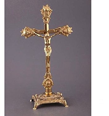 arterameferro Kruzifix aus poliertem Messing mit Sockel für Altar Kirche