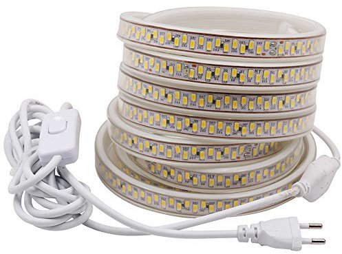 XUNATA 1M LED Streifen,AC 220V - 240V SMD 5630 180leds / m Weiß Lichtband Stripe mit 3M Schalter EU Stecker für Küchenbeleuchtung Stairway Bar Weihnachten Party Deko (Weiß, 1M)