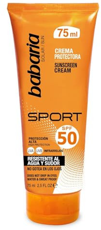 Babaria - Crema Solar Facial 50 Sport | Proteccion Solar Muy Alta para deportistas | Ideal Actividades al Aire Libre en verano y en invierno | Vegano | Biodegrabale y Coral Friendly | 75ml