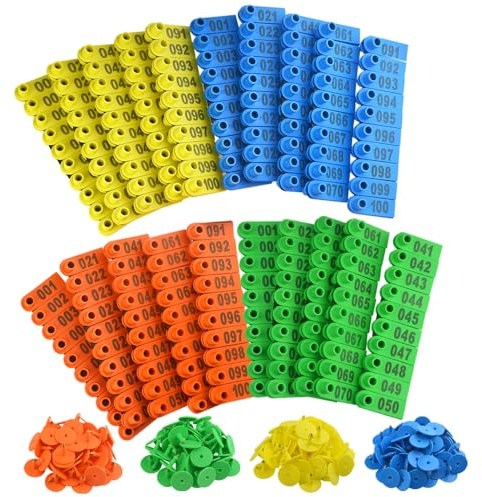 WMYCONGCONG 400 PCS 1-100 Plastic Livestock Ear Tag Animal Tag for Goat Sheep Pig, Blue Yellow Orange Green
