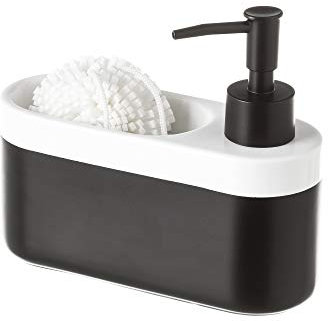 Dispensador con estropajo blanco y negro contemporáneo de cerámica de 16x6x14 cm - LOLAhome
