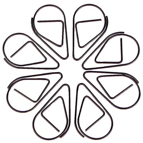 Büroklammer Set - 100pcs Kleine Büroklammern Wassertropfen Papierklammern 1.5x2.5cm Waterdrop Geformt Lesezeichen Retro-Design Metall Schreibwaren für Schule und Büro (Schwarz)