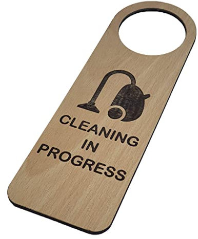 Cleaning in Progress Wooden Door Hanger Sign
