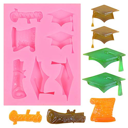 DUBENS Bachelor Graduate Doctor Hut Schlüsselanhänger Silikonform für Form Candy Cupcake Cake Topper Dekoration Schokolade Eiswürfel Gum Paste Desserts handgemachte EIS Fondant Form Pudding