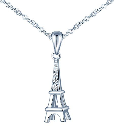 MicVivien Collana da Donna in Argento Sterling 925 con Pendente Francia Parigi Torre Eiffel Ciondolo Collana Gioielli per Donne Ragazze con Catena 45CM