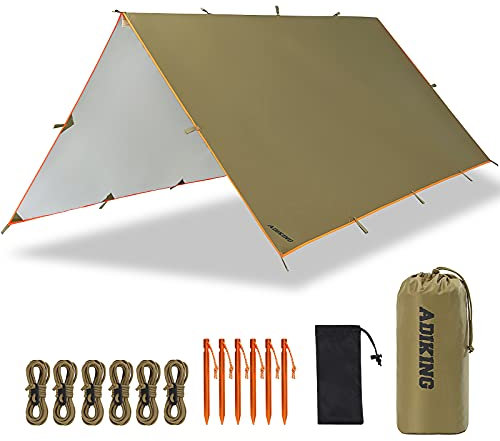 ADIKING Camping Tarp 126 x 118in Waterproof Portable Hammock Tent Tarps Lightweight Anti-UV Rain Shelter For Camping Hiking Outdoor Activities (Brown)