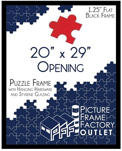 PFFO 20x29 Puzzle Frame, 1.25 Modern Flat Black Style, Clear Plexiglass, Strong Backing, Wall Hanging Hardware Included – Display for Puzzles, Art, Posters, or Pictures