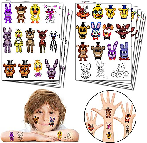 Videospiel-Partyzubehör, temporäre Tattoos für Five Nights at Freddy Geburtstagsparty-Dekorationen für Kinder (10 Blatt)