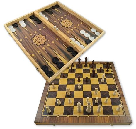 PrimoLiving Holz Backgammon & Schachspiel Set - 40x40 cm - inklusive Backgammon und Schachbrett