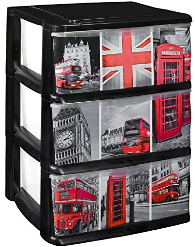 COM-FORT HOUSE | Cajonera Apilable de Plástico con Efecto Iris | Modelo Londres | Color Negro | Modelo de 3 Cajones | Cajones de Almacenamiento Modular | (395x395x520 mm) |