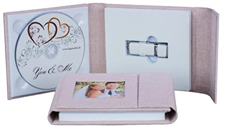 Elegantdisk Leder DVD/USB-Case cm mit Bildfenster. USB Tasche mit DVD Slot. Album für USB, DVD und Foto (Beige, USB+1CD)