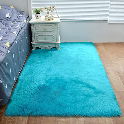 Tomifine Faux Lammfell Schaffell Teppich Super Weich Kunstfell Teppiche Dicker Flauschig Teppich Bettvorleger Sofa Matte (40x60 cm,Dunkelblau)