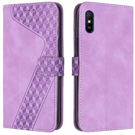 OKZone Kompatibel mit Xiaomi Redmi 9A Hülle, PU Leder Handyhülle Tasche Wallet Schutzhülle Xiaomi Redmi 9A, Flip Cover Klappbar Stoßfeste Brieftasche Etui mit Magnet Kartenfach Lederhülle (Violett)