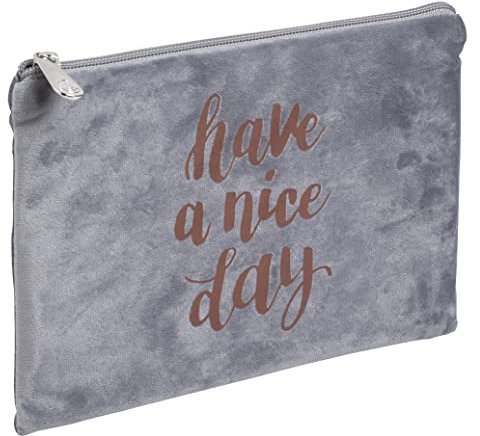 Exacompta 52820E Federmäppchen Ellipse flach aus Samt mit Have a nice day Schriftzug 17 x 24 cm 1 Stück Zufallsfarbe Federtasche Schlampermäppchen ideal für Schule und Universität