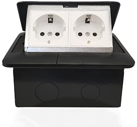 2-fach Einbausteckdose für Küche, Boden oder Tisch, versenkbar und platzsparend, Doppelsteckdose Unterputz, ideal für Arbeitsplatte, Büro und Wohnbereich