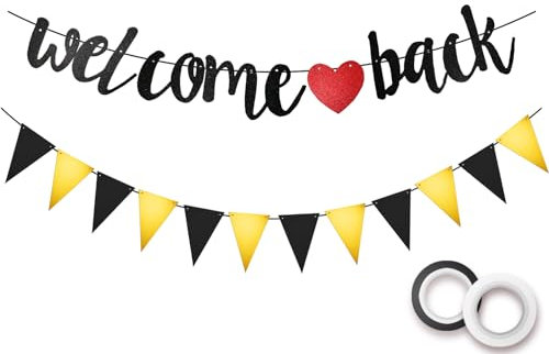 Koliphy Welcome Back Girlande, Schwarz Welcome Back Deko Willkommen Zurück Banner für Klassenzimmer Schule Saison Familie Partei Dekoration