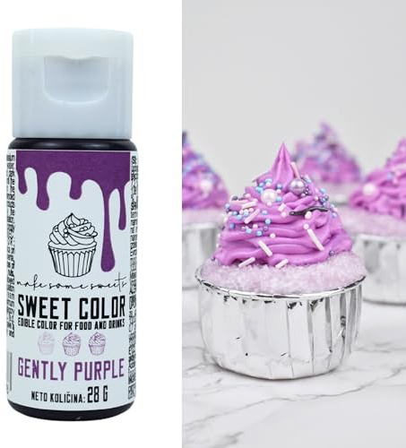 MakeSomeSweets GENTLY PURPLE – Colorant alimentaire en gel végétalien pour desserts – liquide VIOLET doux pour la décoration de gâteaux, biscuits, fondants et macarons – Sans huile de palme – 28 g