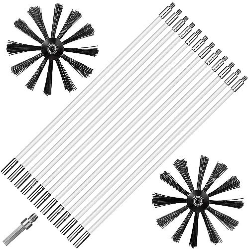 Junhui Kit de Cepillo Limpieza Chimenea, Cepillo para Limpiar Chimeneas con 12 Varillas Flexibles, 2 Cabeza de Cepilloy de Ø 150mm y 1 Barra Hexagonal para Tuberías de Caldera, Tubos de Ventilación