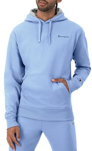 Champion Men's, Powerblend, Fleece Hoodie, Comfortable Sweatshirt, Logo (Reg. Or Big & Tall) Hooded, Plaster Blue Small Script, L