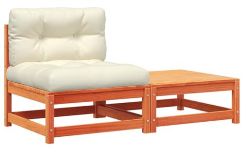 vidaXL Gartensofa ohne Armlehnen, Modular Sofa mit Kissen Hocker, Gartensessel mit Lattenrost, Relaxsessel Lounge Sessel Gartenmöbel