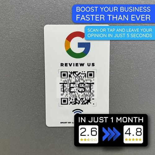 Wiederverwendbare Rezensions-Aufkleber für Google-Rezensionen, 10 Sticker, QR & Tap NFC-Aufkleber, Review Us on Google Tap-Aufkleber, iPhone & Android, Boost My Reviews Aufkleber, zu Hause einrichten,