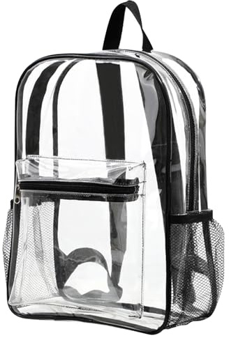 Porgeel Durchsichtiger Rucksack, flexible PVC Büchertasche, große Kapazität, mehrere Taschen, durchsichtige Tasche, mit verstärkten Trägern, transparenter Rucksack für Geschäftsreisen (schwarz)