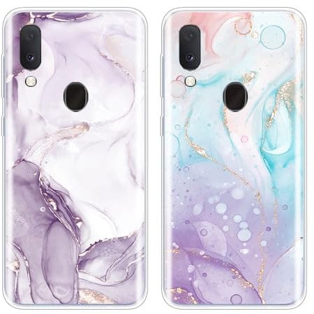 SEHEYA 2-Pack Phone Cases for Samsung Galaxy A20e Silicone Case Soft TPU Transparent Cute Design Slim Fit Shockproof Protective Cover Sleeves, Purple Pink Marble