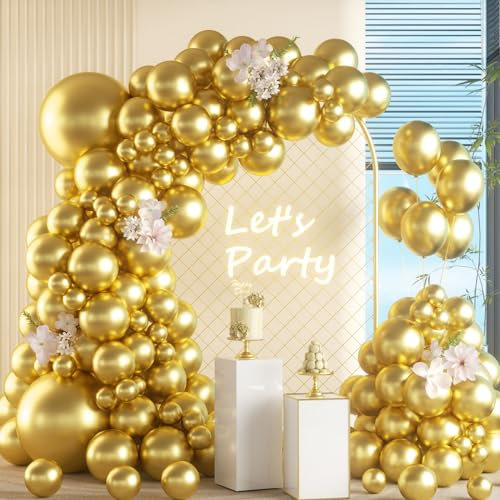Luftballon Girlande Gold, 105 Stück 5 10 12 18 Zoll Metallic Golden ballon Girlande Geburtstag Set, Gold Luftballon Hochzeit Golden Latex Ballons Set für Geburtstag Jubiläum Absolvent Party Dekoration