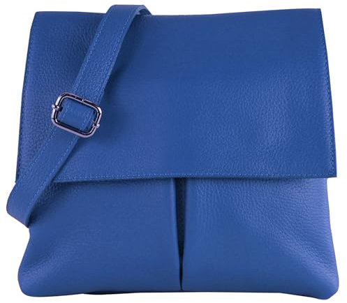 modamoda de T63LEDER Damen Leder Umhängetasche Schultertasche handmade in Italy, Farbe:Signalblau