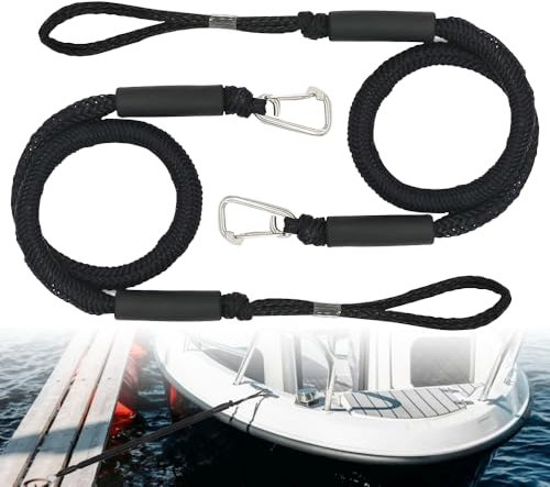 mizikuu 2 pièces Cordon Elastique Amarre, d’Amarrage Élastiques pour Bateau avec Crochet en Acier Inoxydable 4 ft Cordes de Bateau Balustrade de Corde de Quai pour Kayak, Bateau à Moteu, Canoë