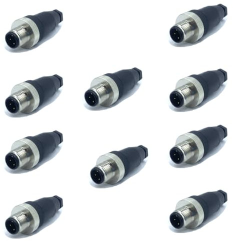 10 Stücke M12 Stecker 4 Polig, A Codierte Rundsteckverbinder 4 Pin vor Ort Installierbarer Schraubanschluss 12mm Aviation Männlicher Steckverbinder IP67 Wasserdicht Industrielle Kreisverbinder