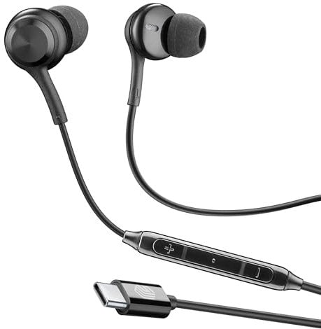 Music Sound - Auriculares In-Ear - Auriculares con Cable y micrófono - Compatibilidad USB-C - Detalles metálicos - Color Negro