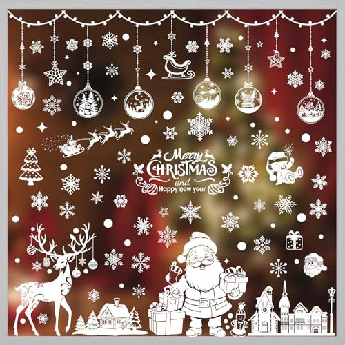 GOMANCHE 202 Stück Fensterbilder Weihnachten Selbstklebend, Weiß Fensterdeko Weihnachten Wiederverwendbar,Doppelseitig Schneeflocken Fensterdeko für für Kinder Weihnachtsferien Winter Party deko