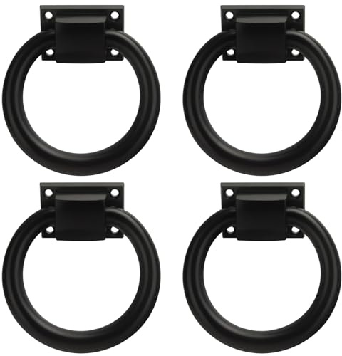 foxwake Lot de 4 poignées de porte de garage coulissantes en métal noir mat de 10 cm, quincaillerie pour porte de grange de ferme, jardin, couloir, cheminée, volets d'armoire, boîte
