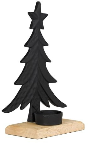 EGLO LIVING Deko Baum mit Teelichthalter Baliguian, Weihnachtsdeko Wohnzimmer, Tischdeko Weihnachten, Adventsdeko Fensterbank aus Holz in Natur und Metall in Schwarz, 27 x 18 cm