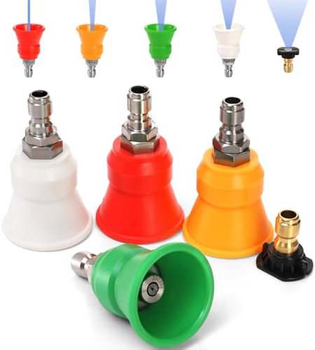 Pumtus 5 Pcs Pressure Washer Nozzle Guards, Power Washer Nozzles Tips with Rubber Protector, Washing Nozzles Holder and Soap Nozzle, Pressure Washing Tips with 1/4 Quick Connect, Orifice 3.0