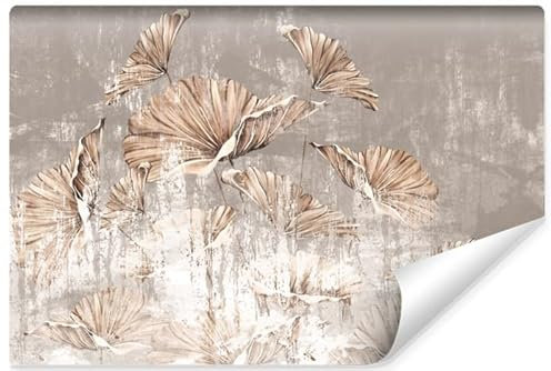 Muralo - 3D Tapete Vliestapete - Fototapete 3D Effekt - Tapete für Wohnzimmer Schlafzimmer Wandtapete - Fototapete - Goldene Blätter Beton-Optik Motiv - Br.300cm x Hö.210cm