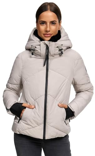 MARIKOO Damen Winterjacke (XS-XXL) - leicht, 4 Taschen, Kapuze mit Reißverschluss abnehmbar, Steppjacke, Warme Jacke Frauen - N007