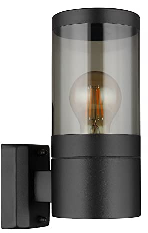 GLOBO Aussen Wandleuchte Edelstahl Außen Aussenlampen Haus Wandleuchten Edelstahl, schwarz rauch, 1x E27 Fassung, LxBxH 15,5x10,2x24 cm