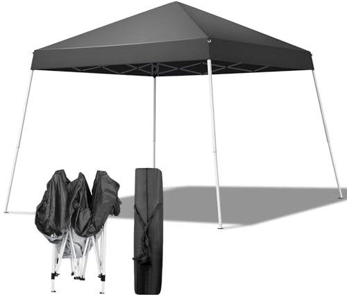 Outopee 8ft x 8ft Pop Up Canopy Tent, Outdoor Gazebo Folding Canopy with Carry Bag for Commercial Events, Party, Backyard BBQ, Camping, Slant Legs, Dark Grey