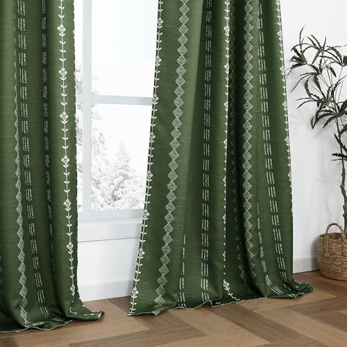 Thermo-Vorhänge für Sommer, wärmeisolierend, Tropische Boho-Vorhänge für Wohnzimmer, Schlafzimmer, 244 cm lang, Olivgrün
