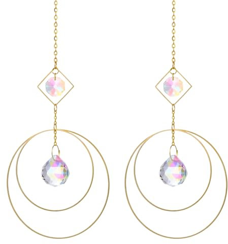 Sonnenfänger Kristall,2 Stück Sonnenfänger Fenster,Fensterdeko Hängend,Suncatcher Kristall Runder Kristall-Anhänger Regenbogen Sonnenfänger für Fenster Garten Bürodekoration (Gold)