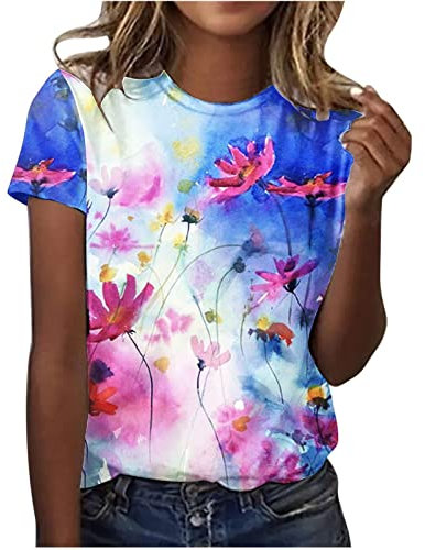 Tshirt Damen Weich Bequem, Sale Angebote Bedrucktes Kurzärmliges T-Shirt Mit Rundhalsausschnitt, Günstig Shirt Top Casual Fashion, Sonderangebot Oberteile Elegant Schick, Bluse Leicht Und Luftig