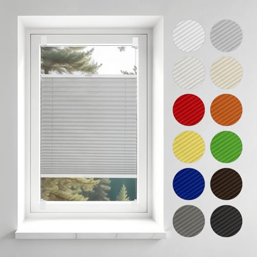 Concept Blinds Custom Pleated Blinds - No Drilling Needed – 18 Fabric Colours – Effortless Adhesive Installation – Tailored Shades with Adhesive Fixings (Height from 50 Cm to 149 Cm)