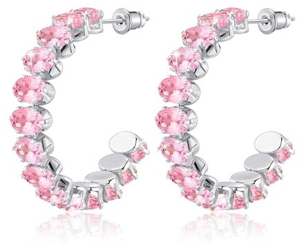 Linawe Orecchini rosa, orecchini pendenti in argento, orecchini a cerchio grandi orecchini in acciaio inossidabile da donna, oro bianco gioielli in argento senza nichel