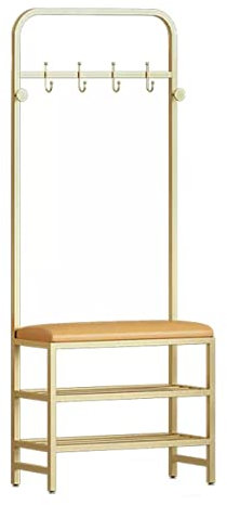 IMYOGI Kleiderständer Garderobenständer Garderobenbank Mit Schuhablage Metallrahmen Eingangsmöbel Gold 80 * 25 * 170Cm
