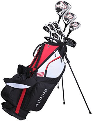 Aspire XD1 - Set completo di mazze da golf da uomo, include driver in titanio, SS Fairway, SS Hybrid, ferri SS 6-PW, putter, borsa, 3 H/C, mazze da golf per destrorsi e mancini (misura alta +1, mano