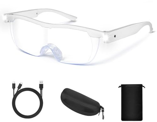 NZQXJXZ 300% Lupenbrille mit Licht, Anti-Blaulicht USB Wiederaufladbare LED Beleuchtete Vergrößerungsbrille, Freihändige Leselupe mit Licht für Senioren, Hobbys, Lesen, Handwerk