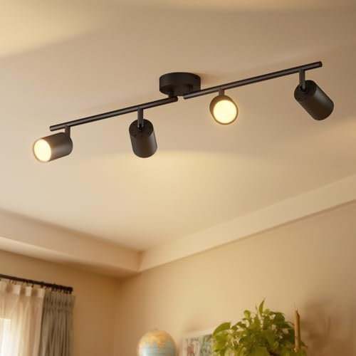 LVWIT Deckenstrahler LED Schwarz 4 Flammig Deckenleuchte Schwenkbar GU10 Deckenlampe Spot 4 Flammig Modern Strahler Deckenspot für Küche, Wohnzimmer, Schlafzimmer(Ohne Glühbirnen)